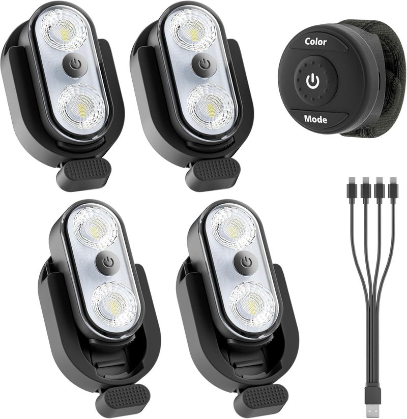 PidZoom Wireless LED Lights for Car-4PCS Interior Ambient Strobe Light with Remote and Button, USB-C 120 Hours 8 Colors IP65 Waterproof Rechargeable Underglow Light for Cars, Trucks, eBike, Motorcycle - Image 1